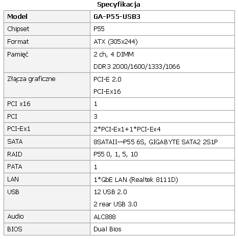 Płyta główna GIGABYTE GA-P55-USB3