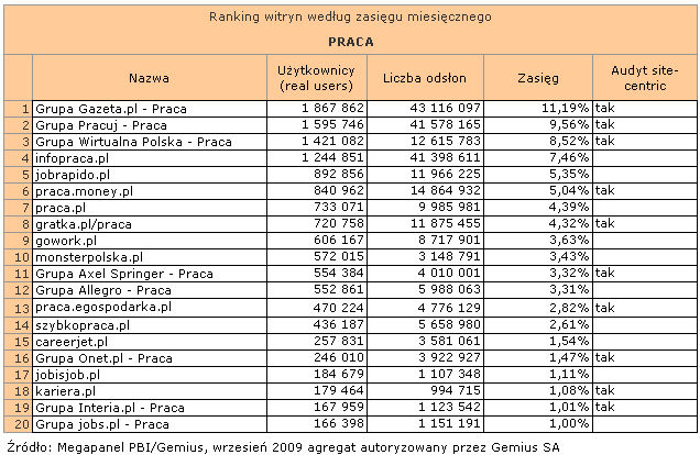 Megapanel: serwisy tematyczne IX 2009