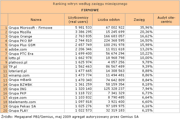 Megapanel: serwisy tematyczne V 2009