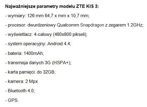 Smartfon ZTE KIS 3 dostępny w Polsce 