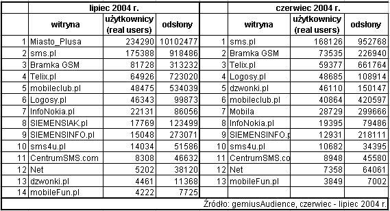 Statystyki polskiego Internetu - VII 2004