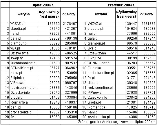 Statystyki polskiego Internetu - VII 2004