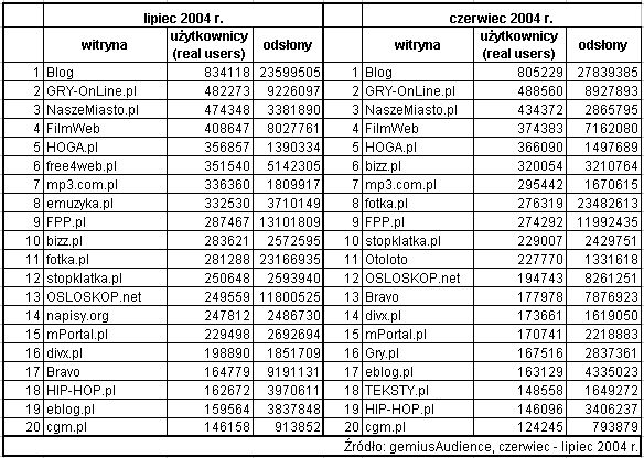 Statystyki polskiego Internetu - VII 2004