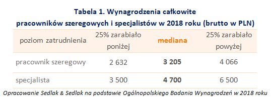 Najwyższe wynagrodzenia na stanowiskach niekierowniczych w Polsce w 2018 roku