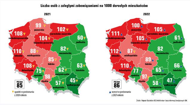 Zadłużenie Polaków urosło w 2022 roku o 6,4 mld zł do 79 mld zł
