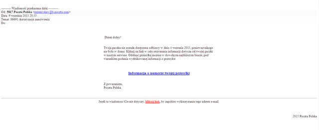 Fałszywy mail od Poczty Polskiej zmieni twój komputer w zombie