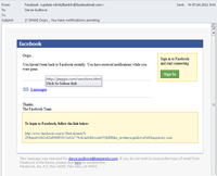 Fałszywe powiadomienie z Facebooka zawierające odsyłacz do szkodliwej strony