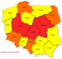 Poziom infekcji w poszczególnych województwach, II kwartał 2010