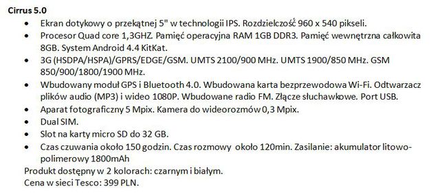 Smartfony LARK Cirrus 4.5, Cirrus 5.0 i Stratus 5.0