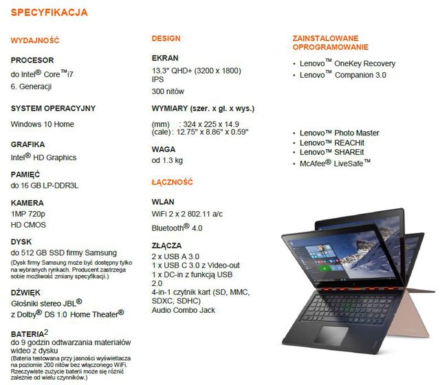 Konwertowalny laptop Lenovo YOGA 900 i komputer YOGA Home 900 