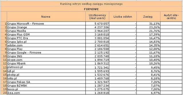 Megapanel: serwisy tematyczne I 2011