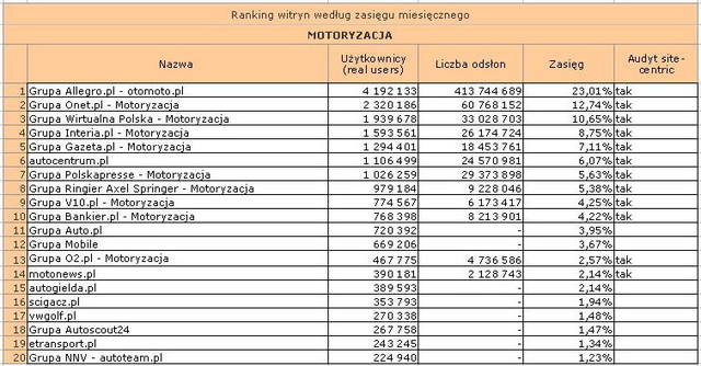 Megapanel: serwisy tematyczne I 2011