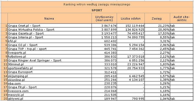 Megapanel: serwisy tematyczne I 2011