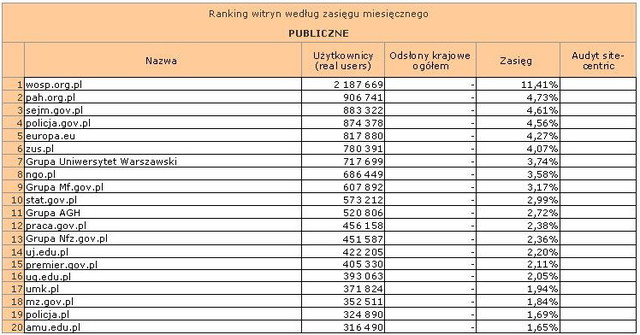 Megapanel: serwisy tematyczne I 2012