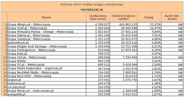 Megapanel: serwisy tematyczne II 2012