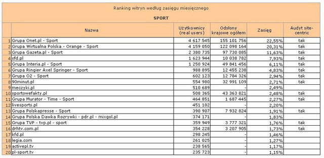 Megapanel: serwisy tematyczne V 2013