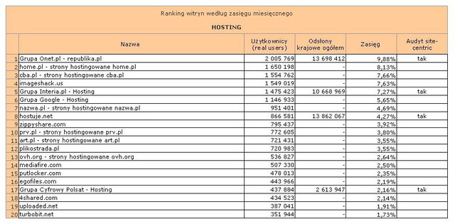 Megapanel: serwisy tematyczne VI 2013