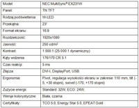 Monitor NEC MultiSync EX231W - specyfikacja