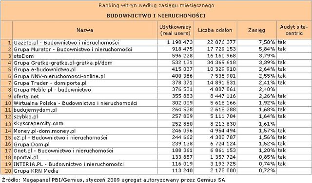 Megapanel: serwisy tematyczne I 2009