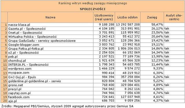 Megapanel: serwisy tematyczne I 2009