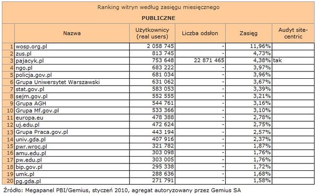 Megapanel: serwisy tematyczne I 2010