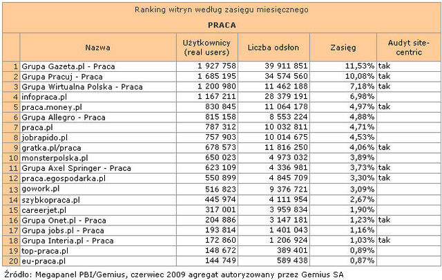 Megapanel: serwisy tematyczne VI 2009