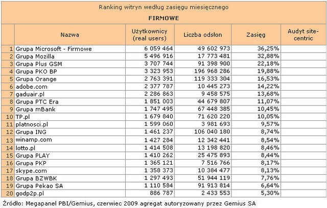 Megapanel: serwisy tematyczne VI 2009