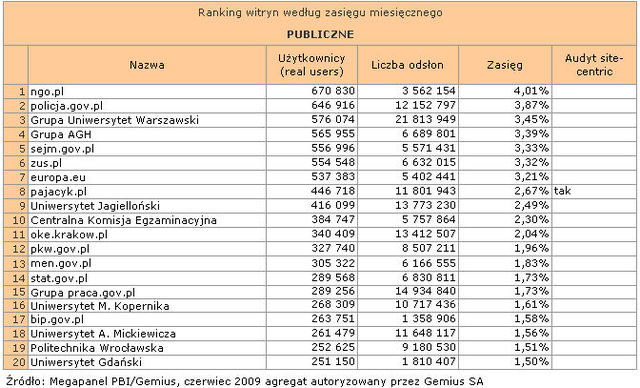 Megapanel: serwisy tematyczne VI 2009