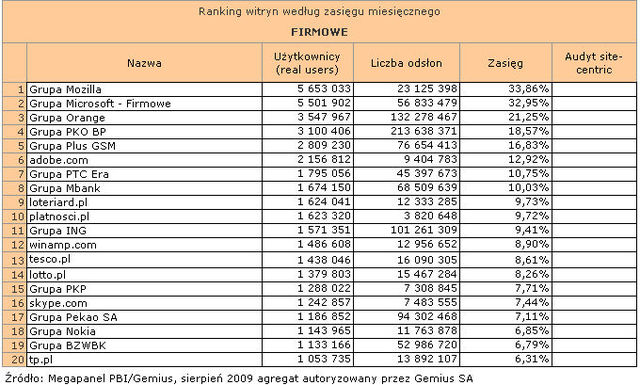 Megapanel: serwisy tematyczne VIII 2009