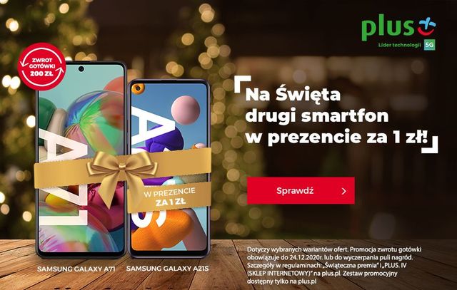 Święta w Plusie - drugi smartfon lub słuchawki za 1 zł