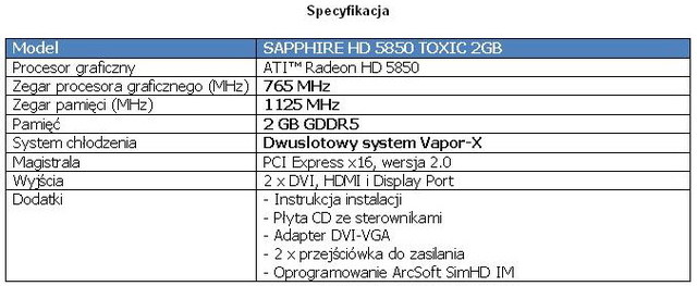 Karta graficzna SAPPHIRE HD 5850 TOXIC