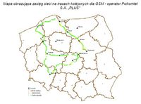 Mapa obrazująca zasięg sieci na trasach kolejowych dla GSM - operator Polkomtel S.A. „PLUSR