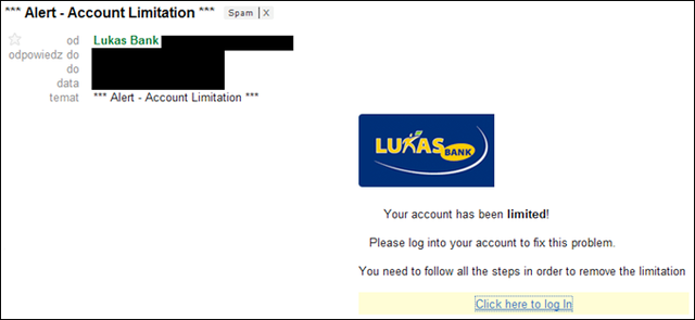 Atak phishingowy na Lukas Bank
