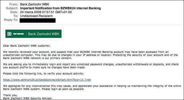 Atak phishingowy na Lukas Bank
