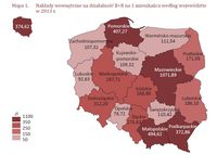 Nakłady wewnętrzne na działalność B+R na 1 mieszkańca według województw w 2013 r.