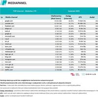 Top20 domen, z których korzysta najwięcej internautów - komputery osobiste i laptopy