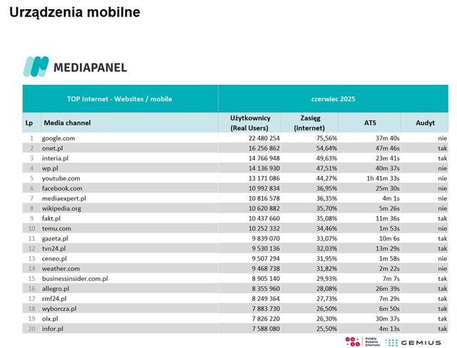 Badania internetu Gemius/PBI VI 2025