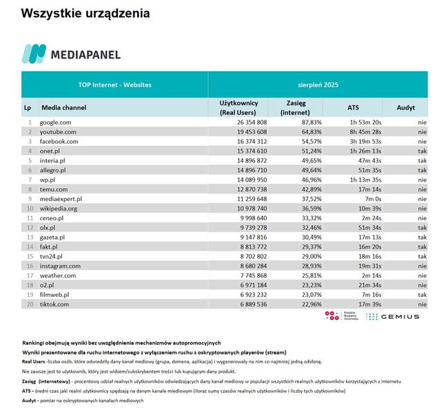 Badania internetu Gemius/PBI VIII 2025