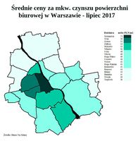 Mapa dzielnic Warszawy - ile kosztuje wynajem biura