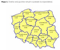 Średnia cena gruntów rolnych w podziale na województwa