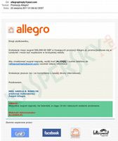 Wiadomość wysłana przez cyberprzestępców do użytkowników Allegro