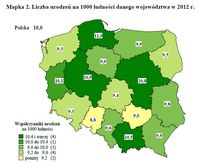 Liczba urodzeń na 1000 ludności danego województwa w 2012 r.