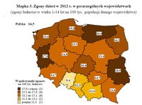 Zgony dzieci w 2012 r. w poszczególnych województwach