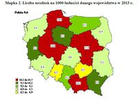 Liczba urodzeń na 1000 ludności danego województwa w 2013 r.
