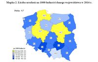 Liczba urodzeń na 1000 ludności danego województwa w 2014 r.