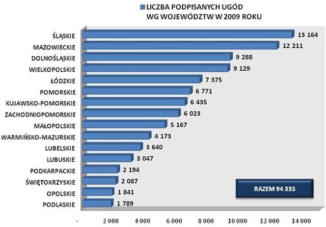 Długi Polaków w 2009 r. wg KRUK SA