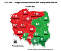 Liczba osób z zaległościami na 100 mieszkańców województwa