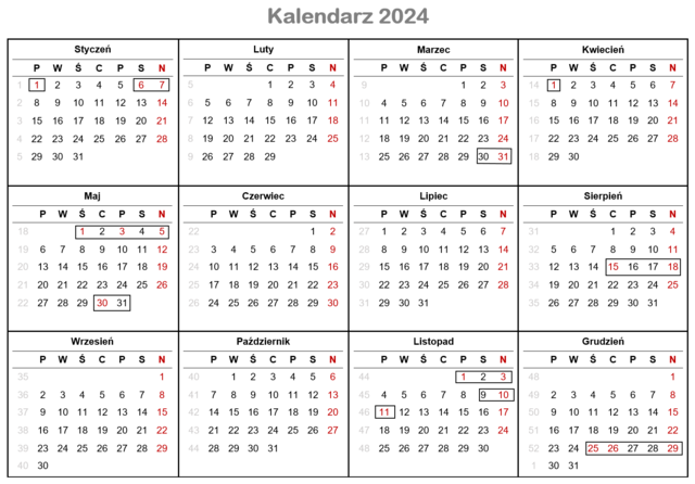 Długie weekendy - jak wygląda kalendarz 2024?