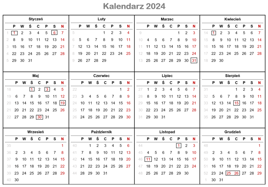 Dni wolne od pracy i kalendarz świąt 2024 eGospodarka.pl Porady dla