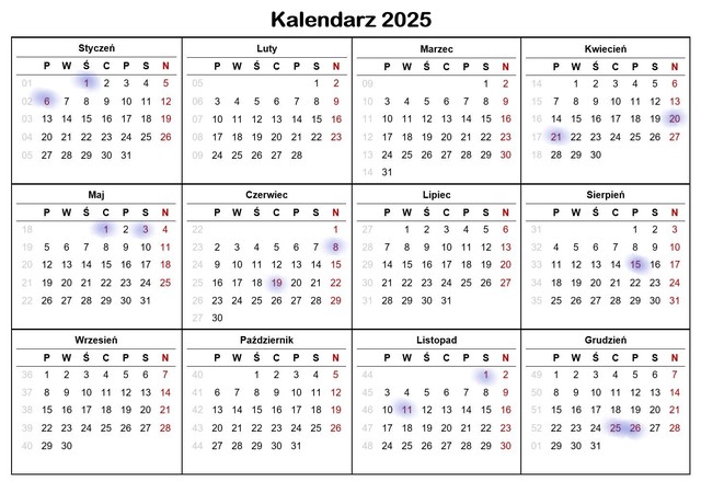 Dni wolne od pracy i kalendarz świąt 2025